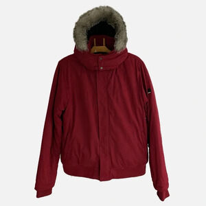Bench Men’s Winter Coat Jacket Detachable Hood Faux Fur Size XXL Red Zipper